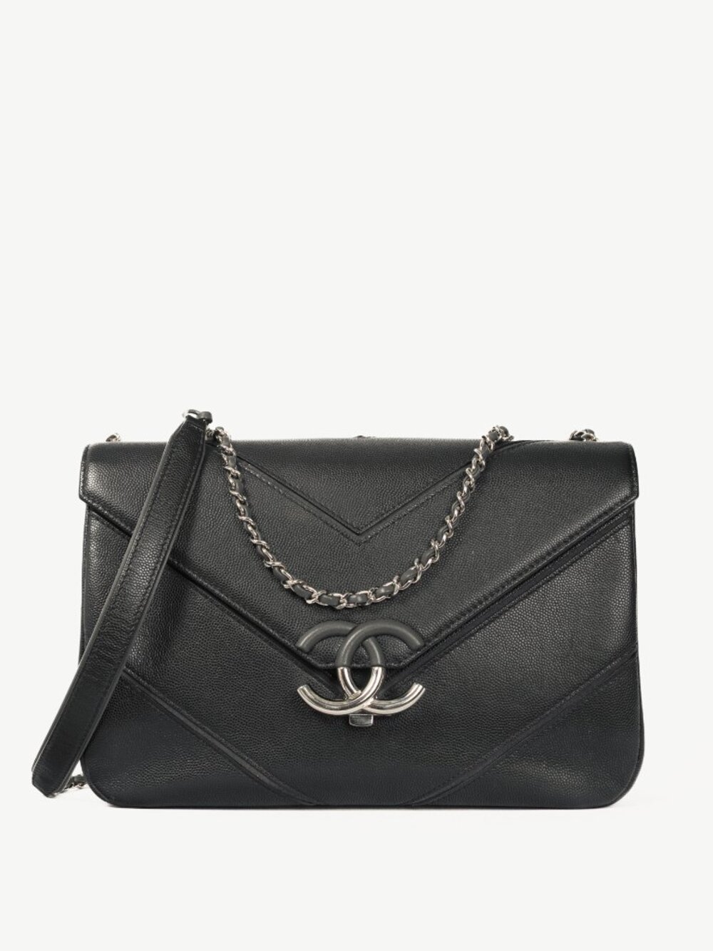 Chanel SS17 Black Caviar Large Chevron Flap Bag